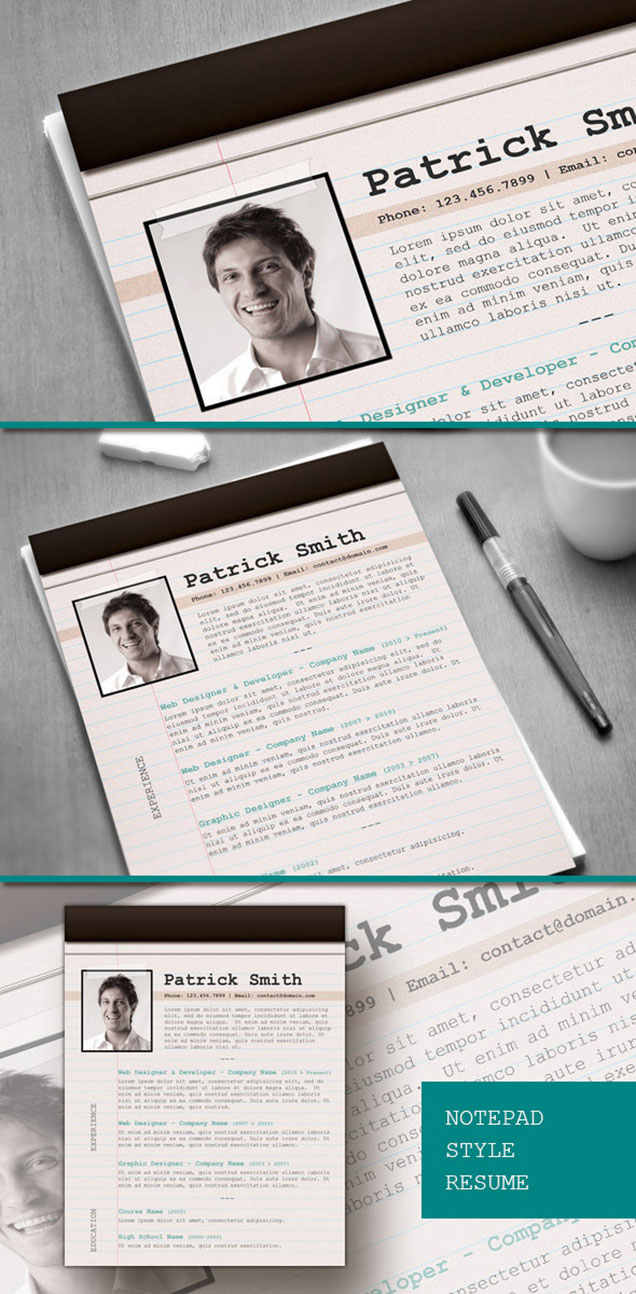 notepad resume template