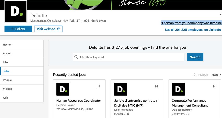 LinkedIn company page for Deloitte