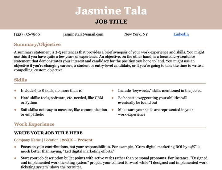 classy resume template for google docs