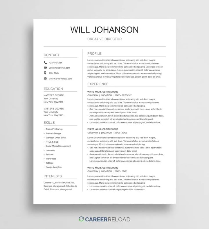 minimalistic google docs resume template