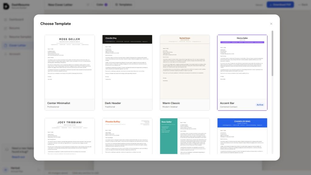 matching cover letter templates