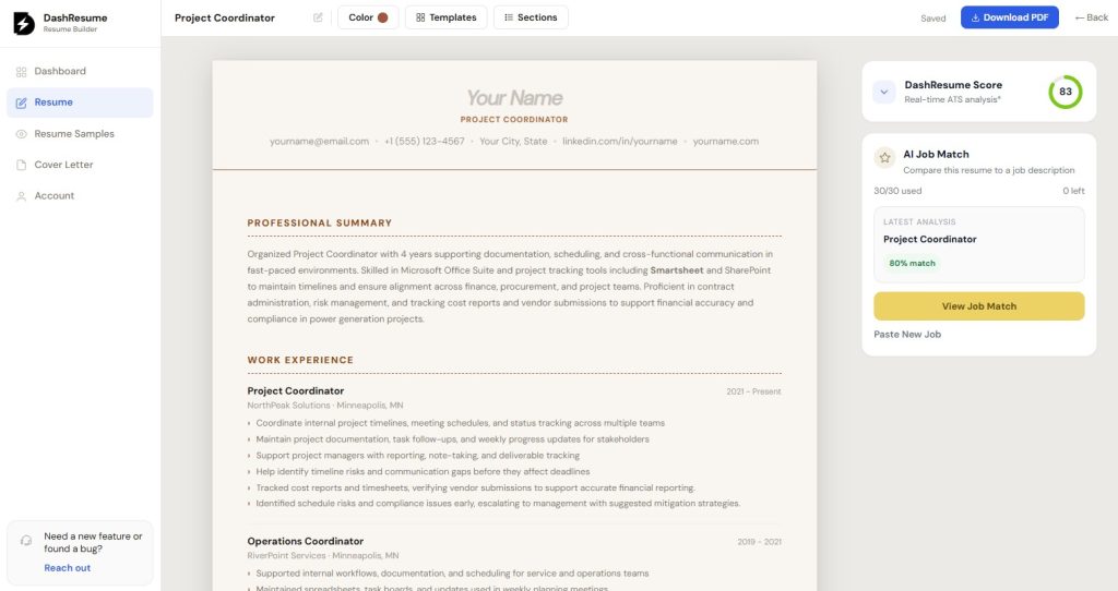 Dash Resume builder in pro plan